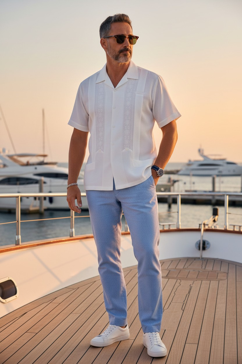Guayabera Blanca · Bordado Floral